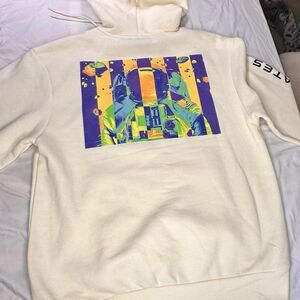 Size L - Hyper Space NASA Rainbow Astronaut Pullover Hoodie - White Sweatshirt